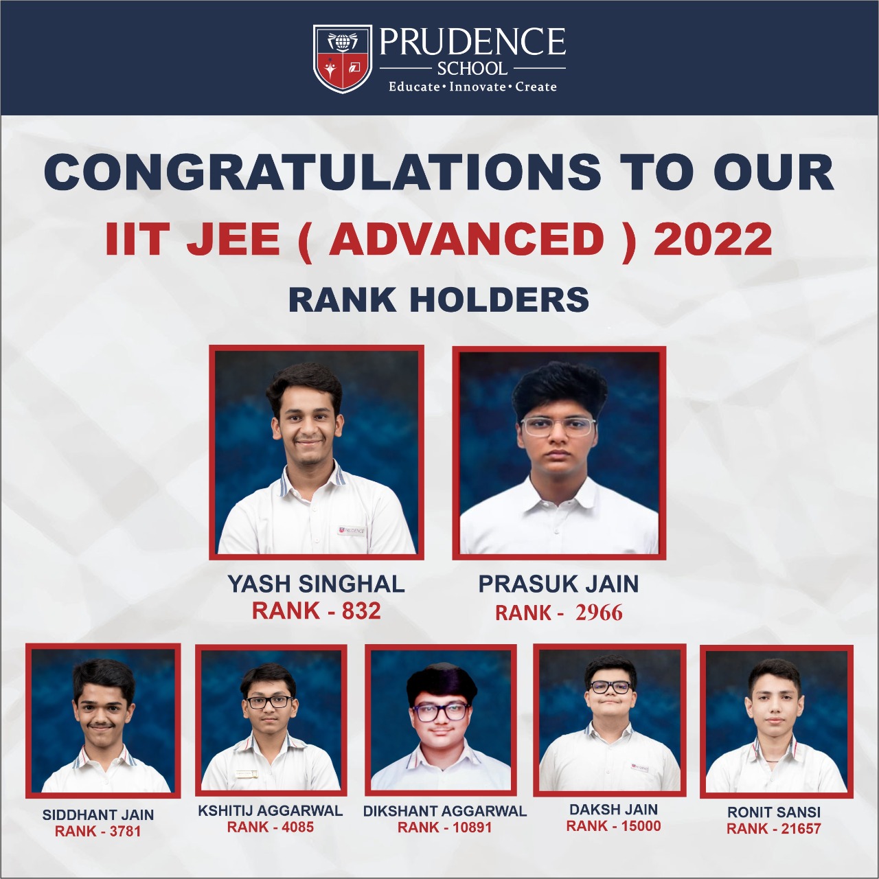 JEE (ADVANCED) RANK HOLDERS 2022